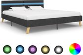 Bedframe Donkergrijs 180x200 cm Stof met LED (Incl LW Led klok) - Bed frame met lattenbodem - Tweepersoonsbed Eenpersoonsbed