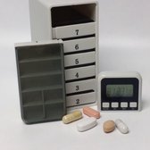 Medicijnalarm Pillbox met 7 alarmen en weeklader met 7 afschuifbare medicijndoosjes.