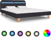 Bedframe Donkergrijs 160x200 cm Stof met LED (Incl LW Led klok) - Bed frame met lattenbodem - Tweepersoonsbed Eenpersoonsbed