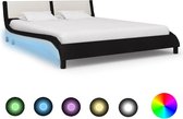 Bedframe Zwart Wit 180x200 cm Kunstleer met LED (Incl LW Led klok) - Bed frame met lattenbodem - Tweepersoonsbed Eenpersoonsbed