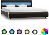 Bedframe Antraciet 140x200 cm Kunstleer met LED (Incl LW Led klok) - Bed frame met lattenbodem - Tweepersoonsbed Eenpersoonsbed