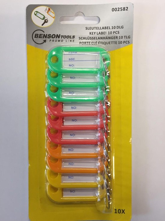 Benson Sleutellabels - Plastic - 10 stuks - Assortiment - Benson