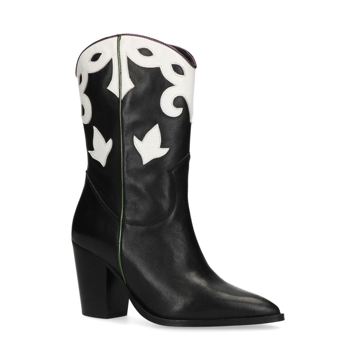 Sacha - Dames - Zwarte leren cowboylaarzen met witte details - Maat 42 |  bol.com