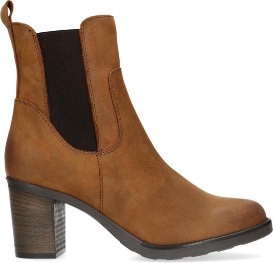 Sacha - Dames - Cognac nubuck chelsea boots met blokhak - Maat 37 | bol.com