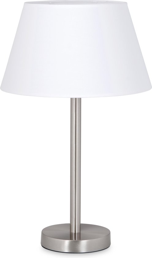 Home Sweet Home tafellamp Largo - tafellamp Stick rond mat nikkel inclusief lampenkap - lampenkap 30/20/17cm - tafellamp hoogte 38 cm - geschikt voor E27 LED lamp - wit