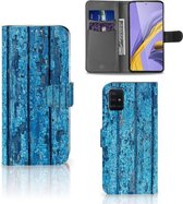 Coque de Protection pour Samsung Galaxy A51 Portefeuille Bois Bleu