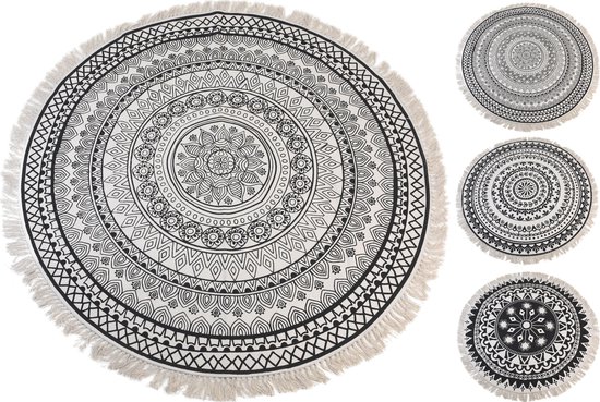 Tapis gris foncé 150X150CM - tapis - rond - tapis oriental ethnique - à  franges - 1 pièce | bol