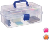 Relaxdays opbergbox met handvat - 9 vakjes - naaikoffer - transparante gereedschapskist - blauw