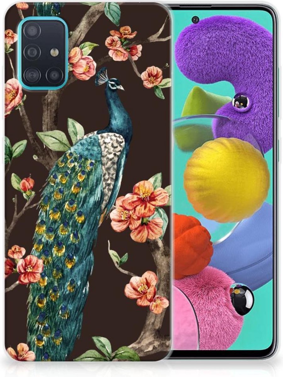 Samsung Galaxy A51 TPU Hoesje Pauw met Bloemen