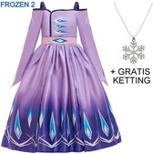 Elsa jurk paars Deluxe 122-128 (130) + GRATIS ketting Prinsessen jurk verkleedkleding