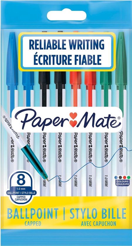 Paper Mate stylo bille InkJoy 100 avec capuchon, blister 8 + 2 gratuit sur