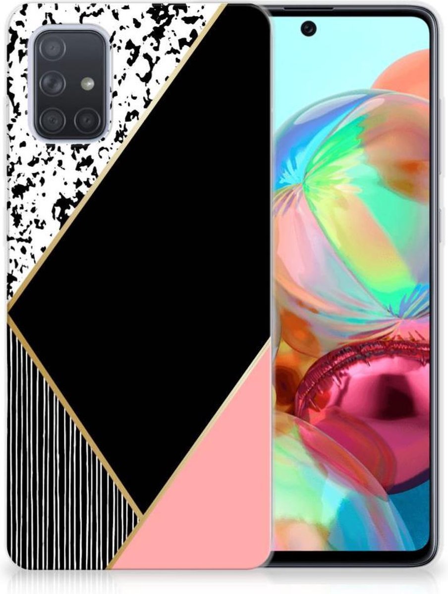 Samsung Galaxy A71 TPU Hoesje Zwart Roze Vormen
