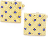 Manchetknopen - Vierkant Goud Patroon met Blauwe Stenen