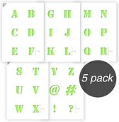 QBIX Lettersjabloon - Compleet alfabet set - 5 stuks A5 formaat stencils - Letter is 2,7cm hoog
