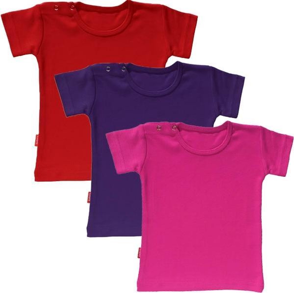 BNUTZ Set van 3 T-shirts met korte mouwen - 6-12 maand (Fuchsia, Paars, Rood)