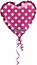 Helium Ballon Hart Fuchsia met stippen 45cm leeg