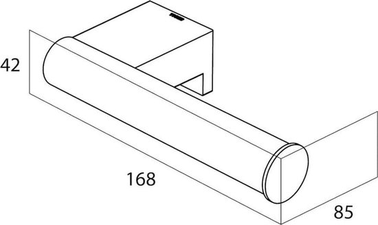 Dessin technique d'un porte-rouleau toilette noir avec dimensions.