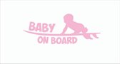 Roze Baby on (surf) board autosticker - surf sticker - baby - 7,5 x 19 cm - aut110