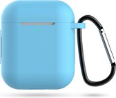 Siliconen Case Voor Apple AirPods 2 - Hoesje Met Haak - Airpod Accessoire (Licht Blauw)