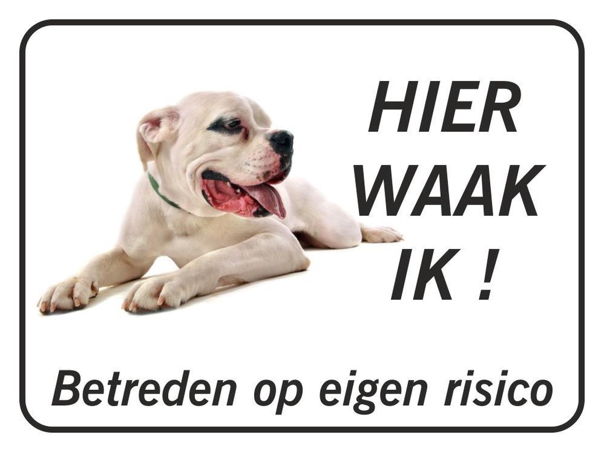 Hier waak ik bord Argentijnse Dog (20x15 cm) met dubbelzijdige tape