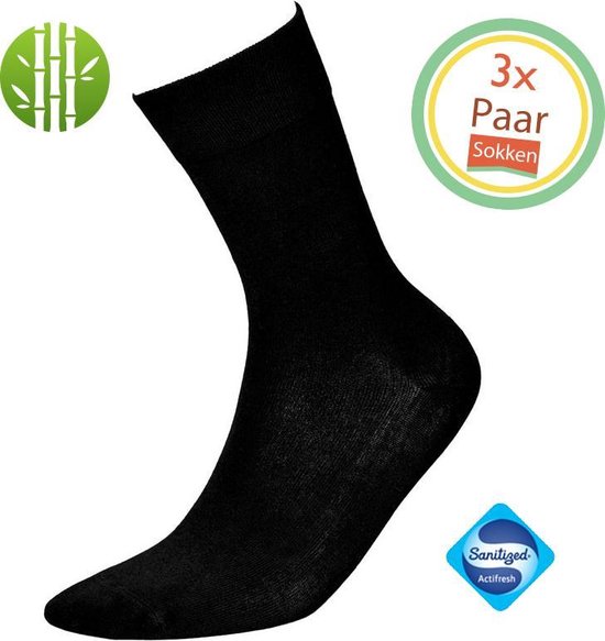 Sokken heren | 3 Paar Bamboe Sokken heren zwart | Naadloze sokken | Anti-bacterieel door Zwitserse Sanitized® | 43-46
