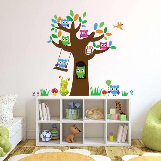 3D Sticker Decoratie Cartoon Bos Boomtak Dier Uil Muurstickers voor kinderen  Kamers... | bol.com