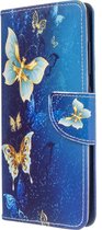 Goud blauw vlinder agenda wallet book case hoesje Telefoonhoesje geschikt voor Samsung Galaxy A51