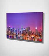 New York City At Night Canvas - 120 x 80 cm - Steden - Schilderij - Canvas - Slaapkamer - Wanddecoratie  - Slaapkamer - Foto op canvas