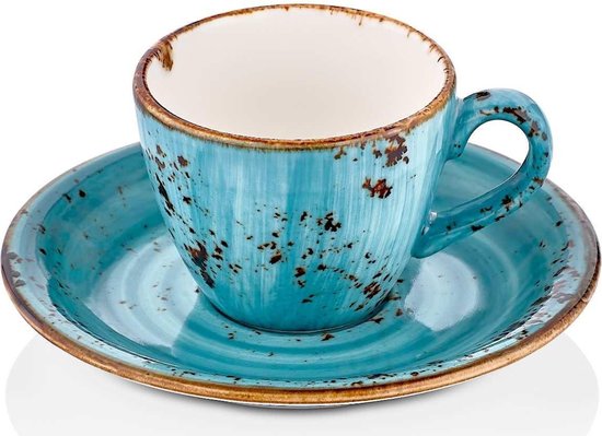 Blauwe plek erotisch Kijker By Bone Turquoise 6x Espresso koffiekopjes en schotels | bol.com