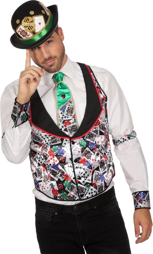 Wilbers & Wilbers - Casino Kostuum - Gilet Casino Poker Flush Man - Multicolor - Maat 58 - Carnavalskleding - Verkleedkleding