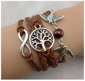armband Vogels met kraal levensboom infinity Bruin