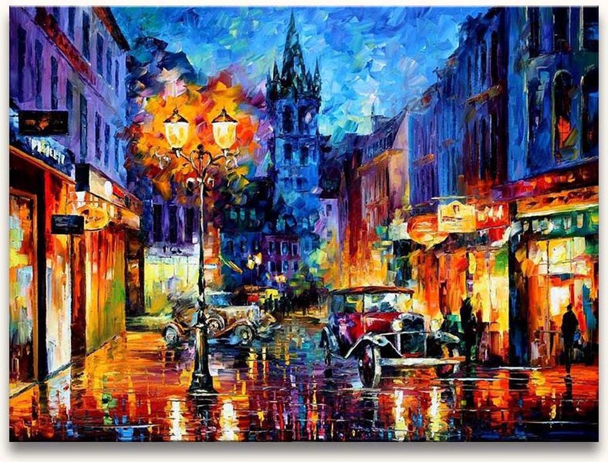 Handgeschilderd schilderij Olieverf op Canvas - Leonid Afremov 'Kalverstraat'
