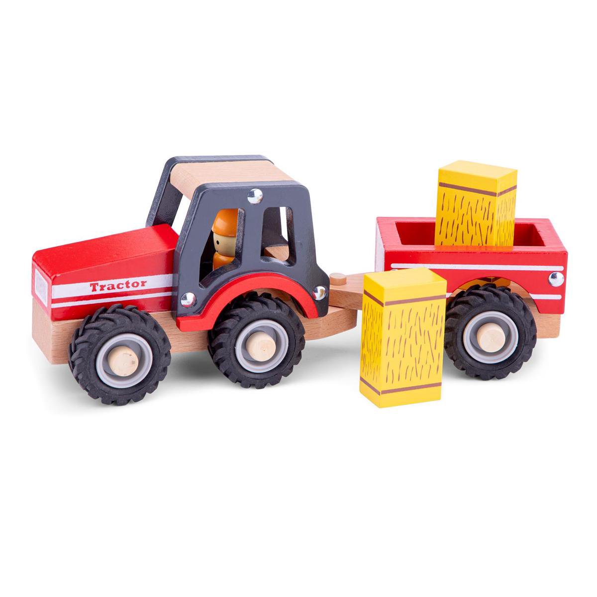 New Classic Toys Houten Tractor met Aanhanger - Rood - New Classic Toys