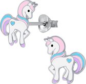 Joy|S - Zilveren pony oorbellen eenhoorn 10 x 13 mm unicorn