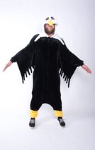 KIMU Onesie Adelaar Pak - Maat S-M - Vogelpak Arend Kostuum Pak Zwart Vogel 158 164 - Jumpsuit Zacht Dierenpak Pyjama Dames Heren Festival