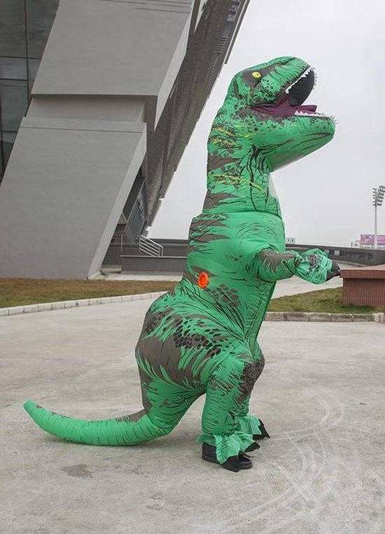 KIMU® Opblaas Kostuum T-Rex Groen Kinderen - Opblaas Pak - Dinopak Mascotte Opblaaspak - Opblaasbare Dino Dinosaurus Jongen Meisje Festival
