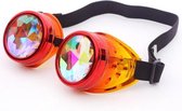 KIMU Goggles Steampunk Bril - Rood Geel Montuur - Caleidoscoop Glazen - Spacebril Burning Man Rave Space Kaleidoscope Vuur Fire Halloween Festival