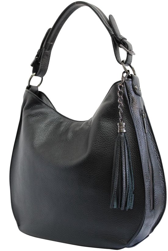 AmbraModa GL023 Handtas voor dames, schoudertas, van echt leer, zwart, Medium