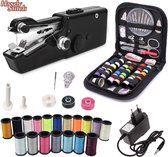 Handy Stitch - PREMIUM Handnaaimachine met adapter en 79 Delige starterskit - Compact - Draadloos - Draagbare reis naaimachine - Elektrisch of op Batterijen - incl. 21 spoelen garen