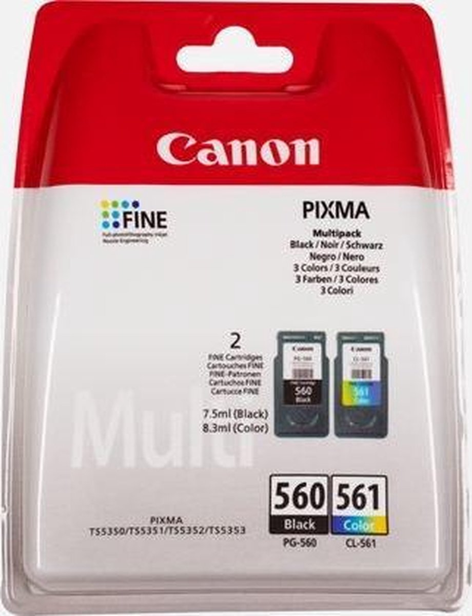 Canon PG-560 ;CL-561 Multipack - 2 - zwart;kleur (cyaan;magenta;geel) - origineel - blister met beveiliging - inktcartridge - voor PIXMA TS5350;TS5351;TS5352;TS5353
