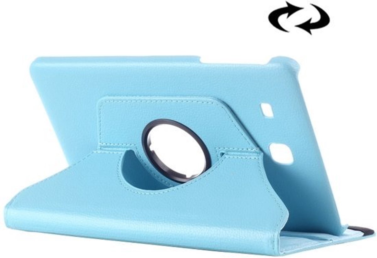 Samsung Galaxy Tab E 9.6 horizontaal Litchi structuur 360º Draaibaar Hoesje (baby blauw)