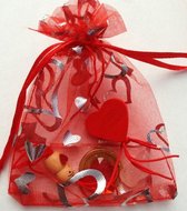 Valentijn Gelukszakje Liefde Rood met zilveren hartjes