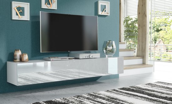 Pro-meubels - Zwevend Tv-meubel - Tv kast - Tunis - Hooglans Wit - 200cm  2x100cm | bol.com