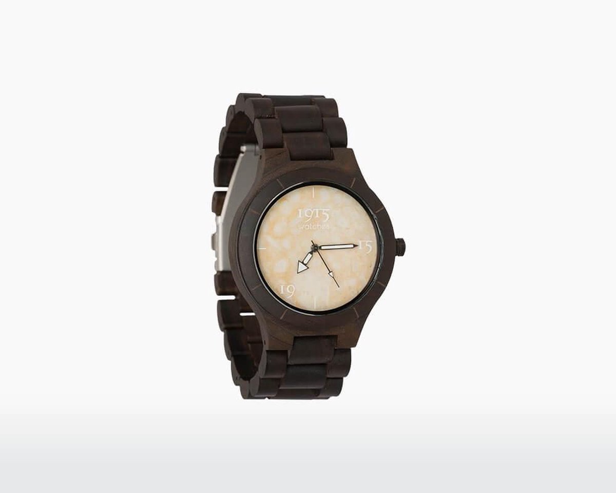 1915 Watches Houten Horloge - Heren - Elegance Series - Beige Natuursteen- Sandelhout