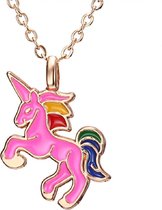 Ketting Unicorn / Eénhoorn Hanger Roze- Cadeau voor Meisje - 40 + 7 cm Verstelbaar - Goudkleurig – Incl. Cadeauverpakking