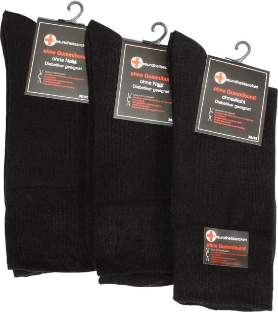 Vincent Creation- Katoenen sokken – 3 paar – zwart – zonder elastiek – zonder teennaad -Unisex Sokken - 43-46