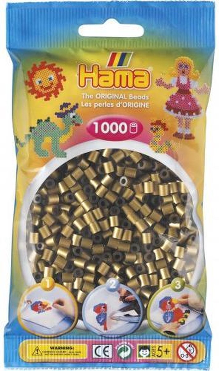 Hama BRONS (glanzend goudbruin) midi strijkkralen, zakje met 1.000 stuks normale strijkparels (creatief cadeau idee voor kinderen!)