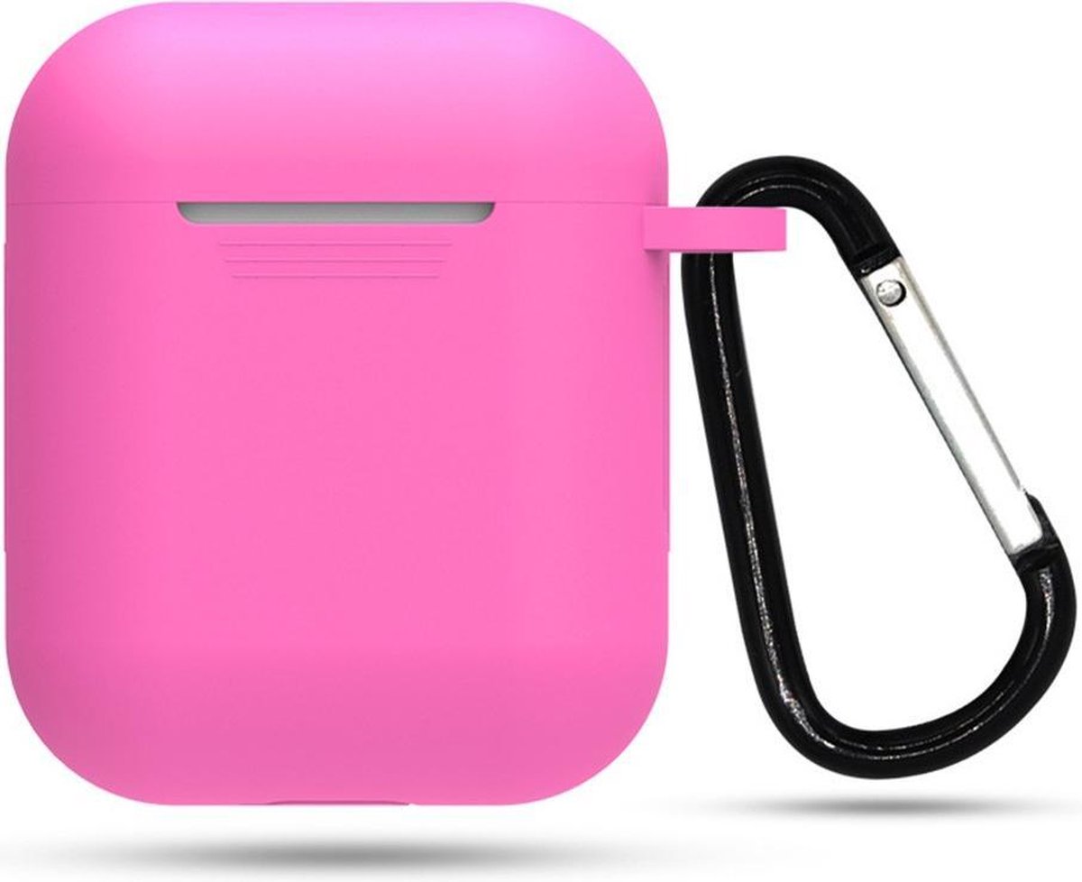 EarKings 2-in-1 Silicone case bescherm hoesje voor Apple AirPods | Inclusief karabijnhaak - Fel roze