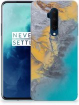 OnePlus 7T Pro TPU Siliconen Hoesje Marmer Blauw Goud