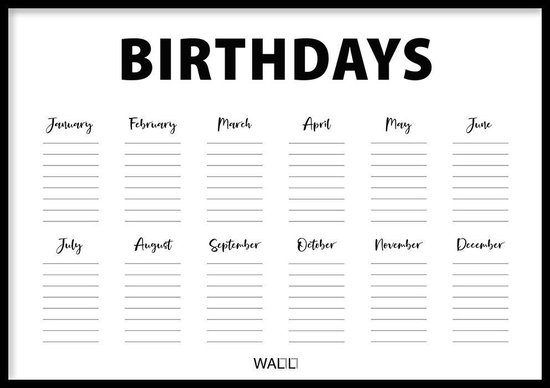 Poster Birthdays Calendar - Poster - WALLLL